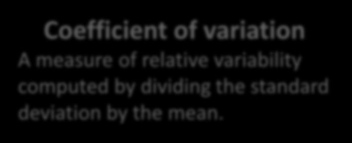 L1.1. Descriptive Statistics in R Measures of Variation Coefficient of variation A measure