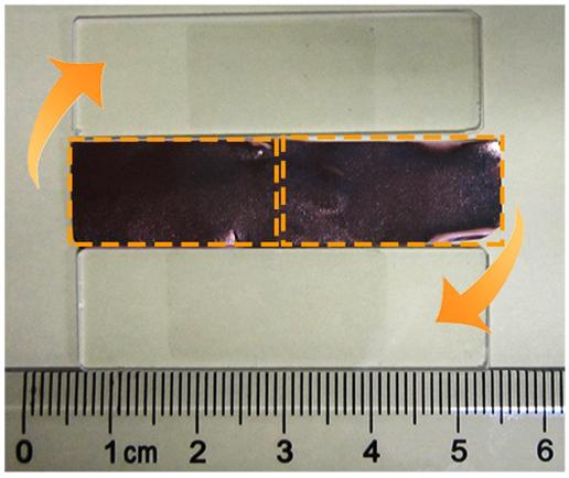 Figure S4. The Graphene/Cu foil of 1.5 6.0 cm 2 was cut into two pieces for the easier transfer process and UVvis characterization.