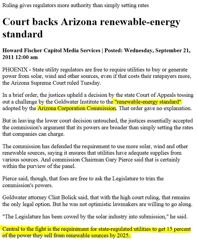 Find out all about solar in Arizona here: arizonagoessolar.org Ruling in 2011, but back-and-forth is still going on today.