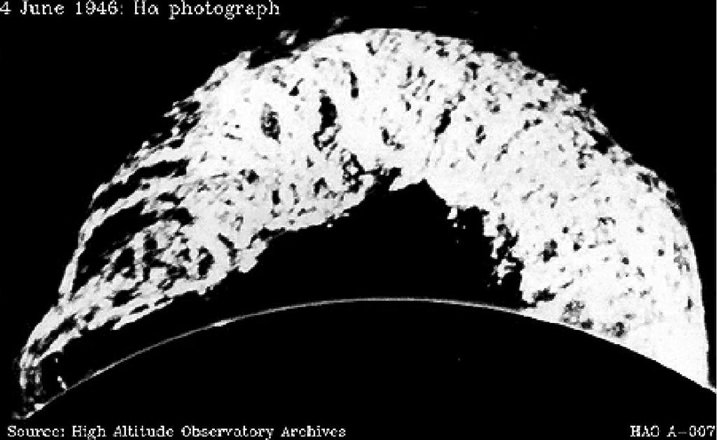 Fig. 2. Photograph of the giant eruptive prominence of June 4, 1946. Note the coiled appearance.