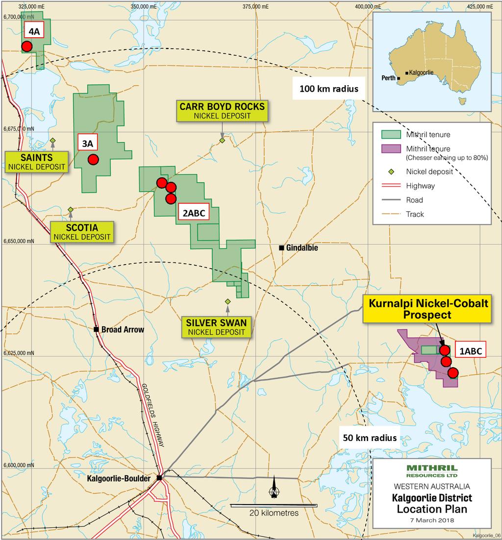 Nickel (cobalt) exploration targets Mithril - 100% Close proximity to Kalgoorlie Excellent access &