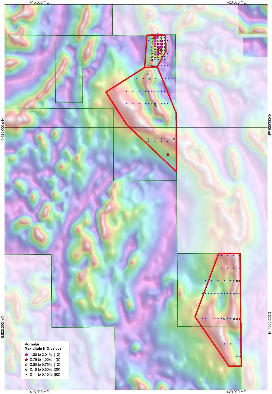 Area 1 targets (Kurnalpi) Nickel sulphides confirmed (1A) Target 1A; 18GDSRC004-12m @ 0.69%NI 0.07%Co incl 4m @ 0.86%Ni 0.