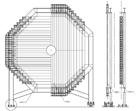 Figure 2.4: Layout of the charged hodoscope (HOD) [49]. 2.2.2 Scintillator hodoscope The charged hodoscope (HOD) is made of two planes of plastic scintillator strips separated by 74 cm and was located just after the spectrometer.