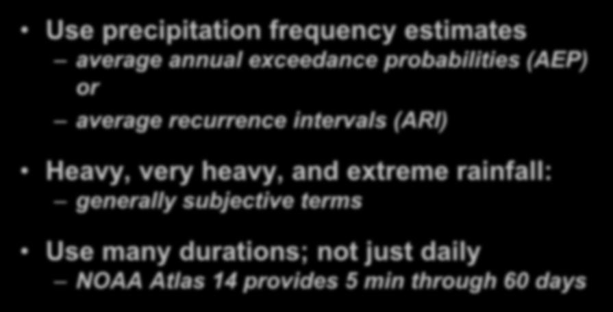 Civil Engineering Semantics Use precipitation frequency estimates average annual exceedance probabilities (AEP) or average recurrence intervals