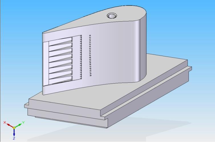 Linear cascade facility and measurement techniques Figure 2.3 : Airfoil and internal cooling system. Blade number N 6 Pitch S 148.33 ( mm ) Axial Chord C ax 68.