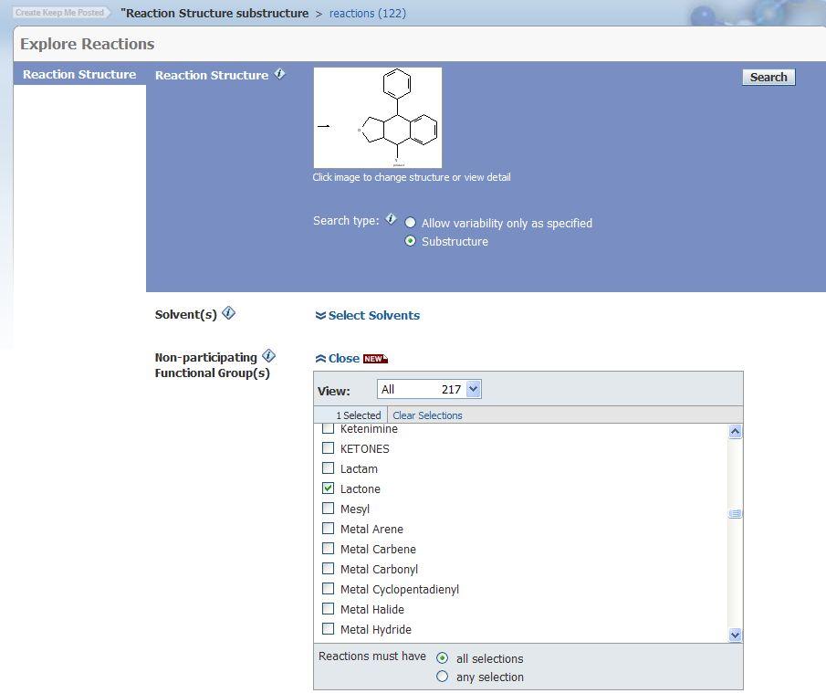 Reaction Search and Display Non-participating Functional Groups 1.