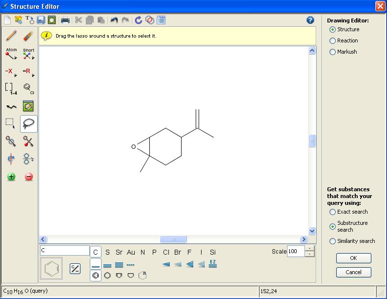 The structure drawing editor The variable and the generic group tools Search for substances, reactions