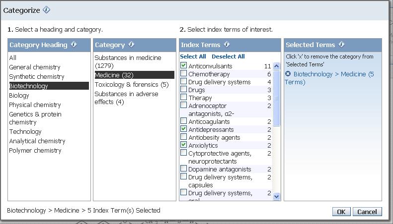 Categorize is a powerful tool to analyze the concepts and substances indexed in the