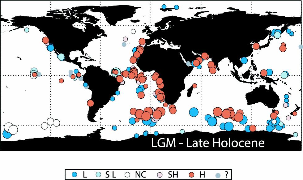 LGM minus Modern Export Production (synthesis of published data; all proxies) Ongoing Hypothesis- Hot Spots reflect Fe from Patagonia &