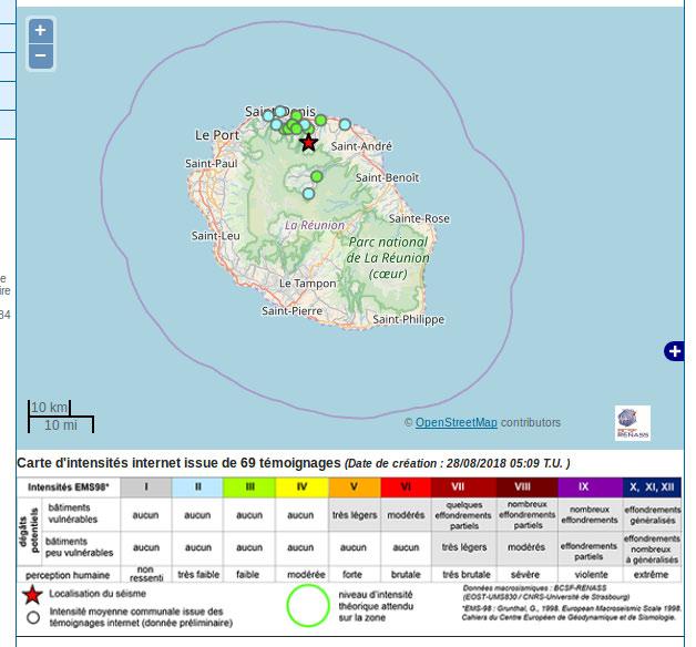 This earthquake occurred in continuation of a series of earthquakes recorded by OVPF since the installation of a seismic station at Providence, Saint Denis (PRO) in 2012.