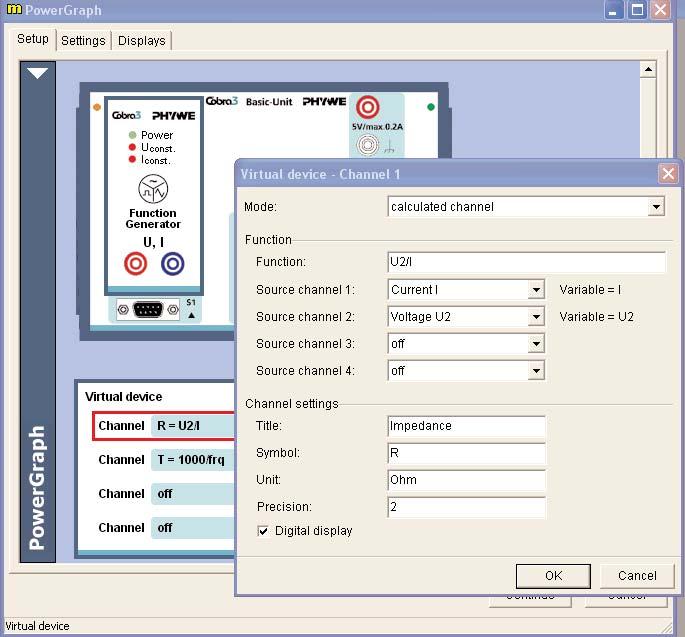 Add a Virtual device with two calculated channels like this: Fig. 4: Virtual device settings (channel ) Fig.