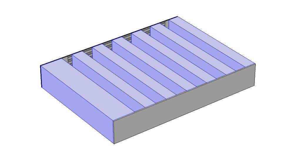Figure 1: Bottom view of the system showing the six µchannels. Figure 5: possible exchange with water (where the channel walls are colored in blue).