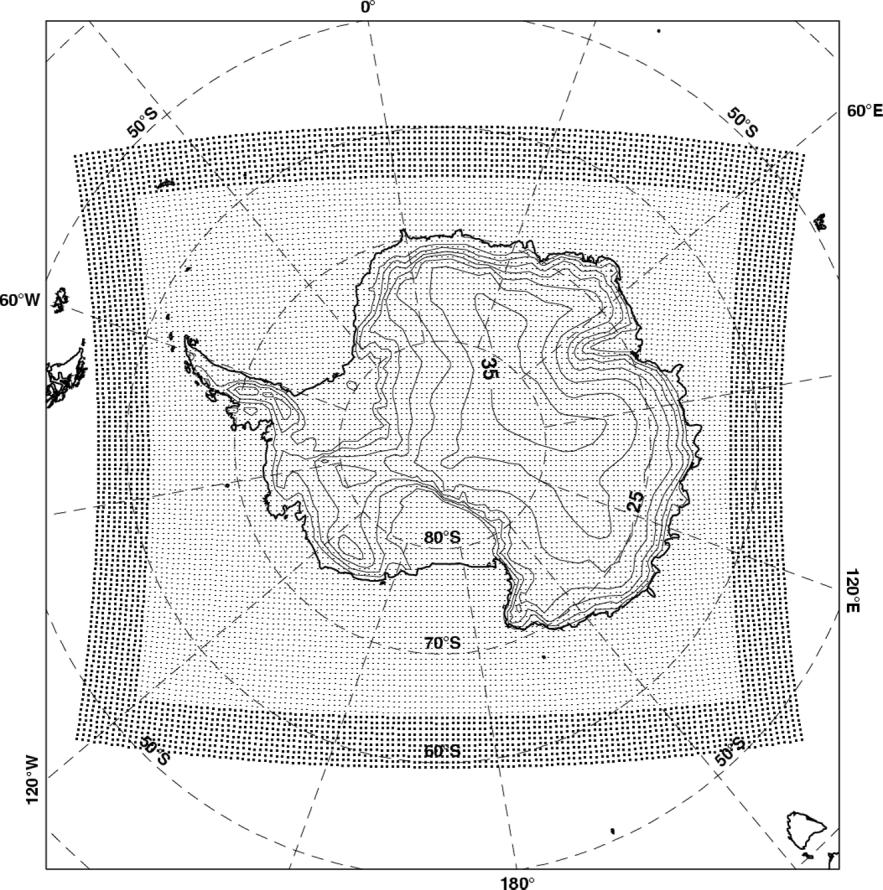 1200 N. P. M. VAN LIPZIG, E. VAN MEIJGAARD AND J. OERLEMANS Figure 2. RACMO grid with a horizontal spacing of 55 km.