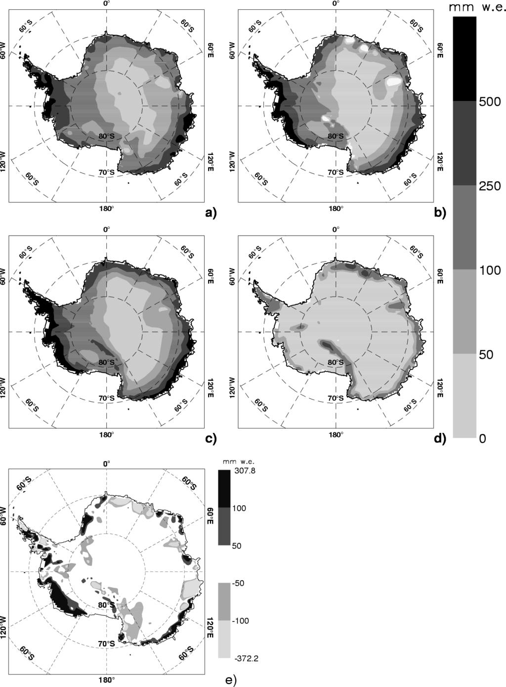 SURFACE MASS BALANCE IN ANTARCTICA 1205 Figure 6. (a) Surface mass balance (mm year 1 ) compilation based on in situ observations (Vaughan et al., 1999).