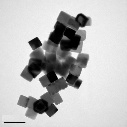 Co 3 O 4 Nanocube Characterization Particle posses narrow size distribution Images taken at 165k magnification Cubic shape particles evident from micrograph Average particle size of 56nm ± 9 nm 100nm