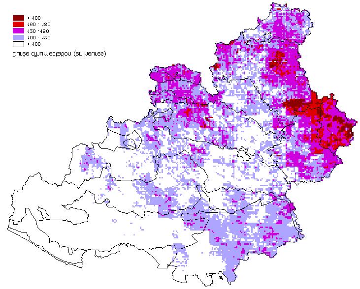 Combination of risk factors into GIS to produce a risk of infection indicator at parcel level Risk of infection map (grids 1