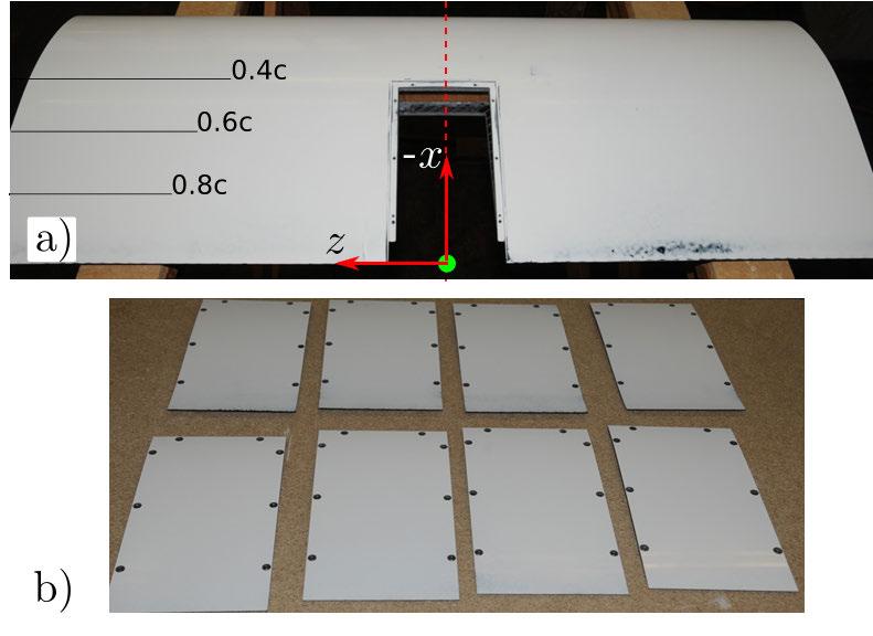 Figure 2. DU96-W-1 airfoil, 4 sets of removable panels. Surface discoloration near the trailing edge does not influence the surface roughness of the model.