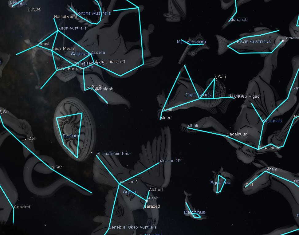 USEFUL TELESCOPE ALIGNMENT STARS Sagittarius Alignment Stars: Kaus Australis Altair Aquila Two potential alignment stars that are not too hard to locate are Kaus Australis and Altair.