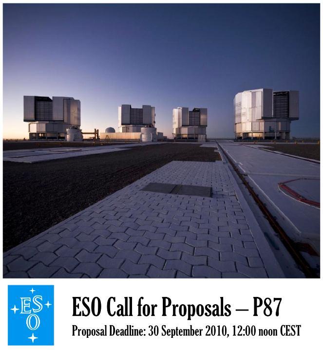 Proposing for ESO time n Call for proposals will be published in two