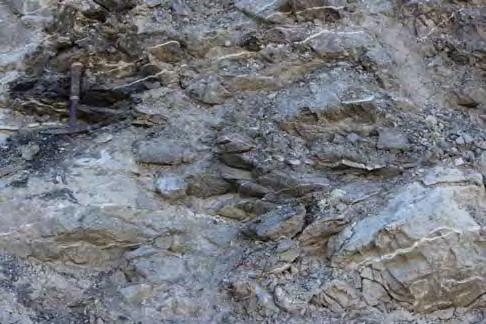 Stage 3 post-mineralisation Stage 3a: bluishtranslucent dickite cuts main-stage alteration as well as mineralisation assemblages Stage 3b: gypsum veins are very common in predominantely the
