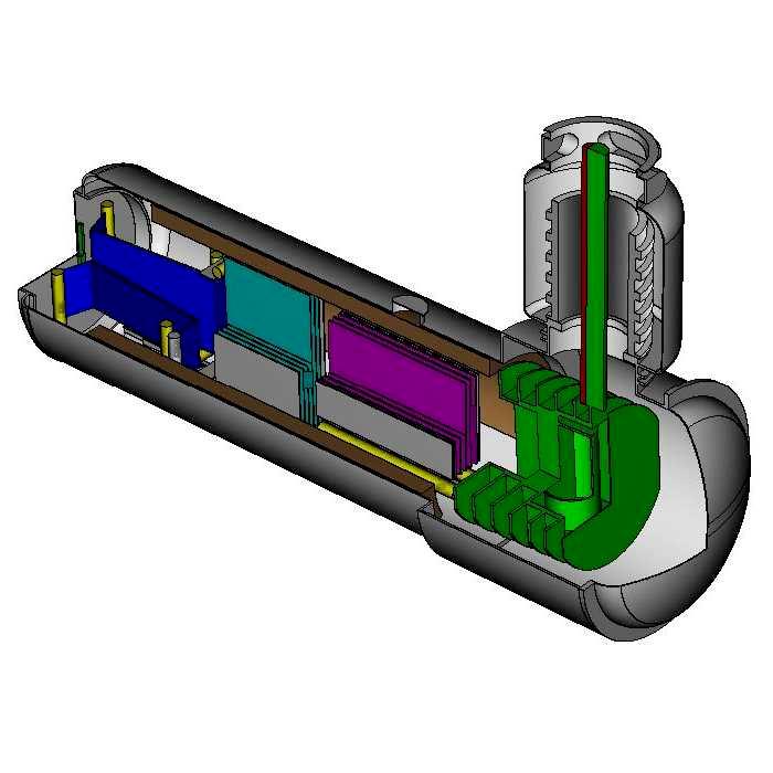 Figure 6: Cutaway iso view of MCNP model of neutral beam injector showing (from top right to bottom
