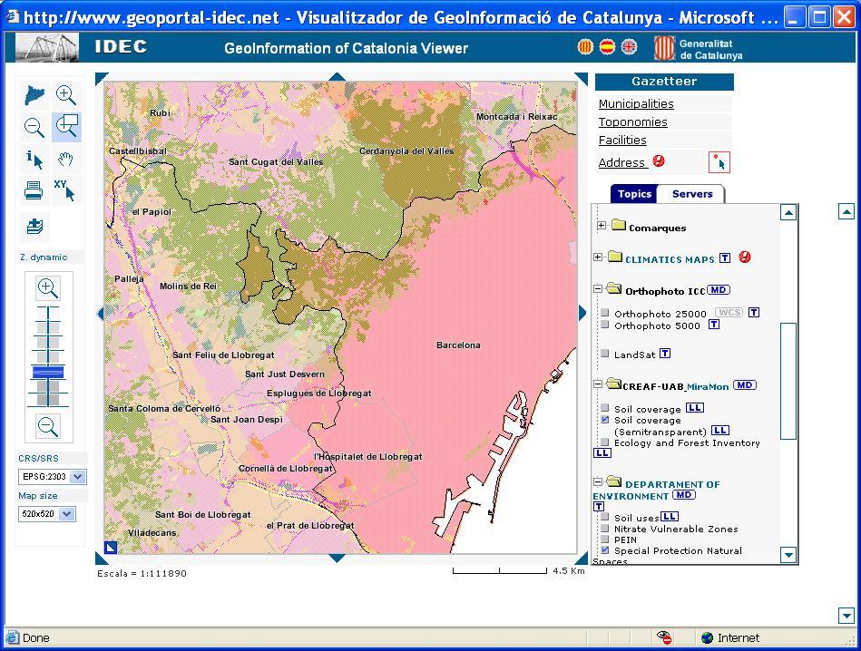 IDEC: Geoportal of the Catalonia, Spain Spatial Data Infrastructure The IDEC Map Server implements multiple OGC Web Services