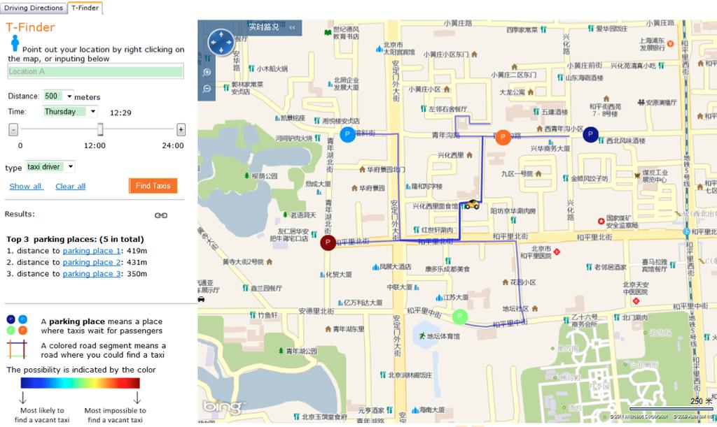 Screenshot of Taxi Recommender Jing Yuan et al.