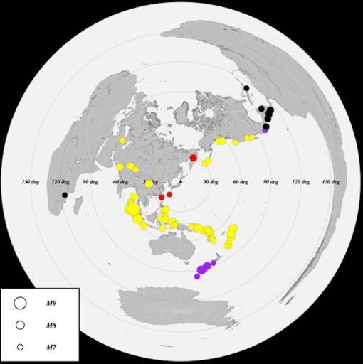 Locations of earthquakes analysed in this study (Depth <= 60