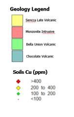 values in soil samples present in intrusive units parallel to Diva Fault Soil anomalies coincide with