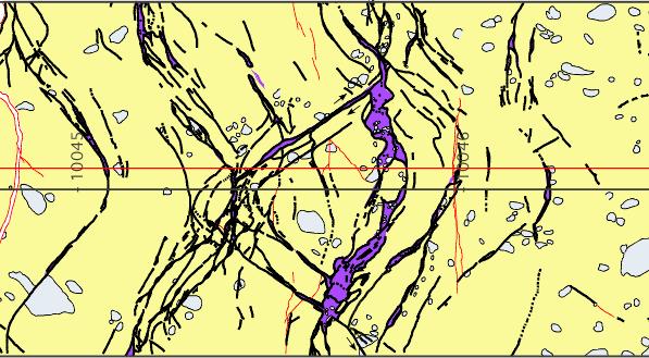 Bedding strikes subparallel to San Andreas and dips slightly toward fault.