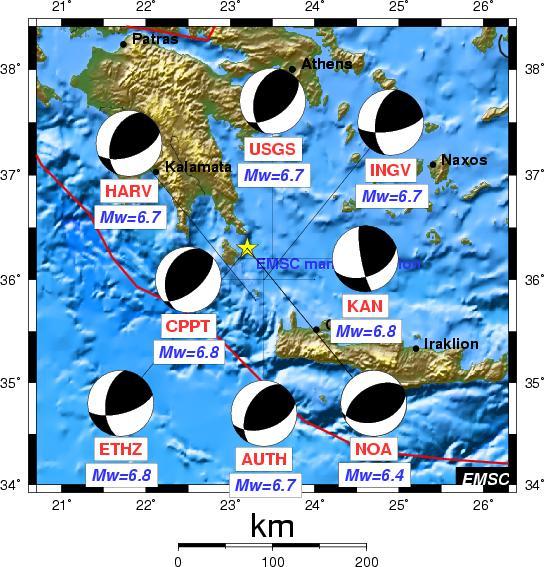JANUARY 2006: AN EARTHQUAKE Recently, a large earthquake did occur in the area, with the following parameters: Time: 2006-01-08 at 11:34:53.1 Magnitude: M w = 6.7 (NOA M L = 6.9) Location: 36.