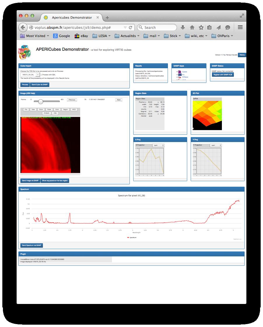 Analyzing spectral cubes with APERICubes & CASSIS APERICubes is a PDS spectral cube viewer for the VIRTIS instrument see Tuto_TopCat_VEx for details - http://voplus.obspm.fr/apericubes/js9/demo.