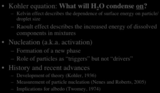 Ch. 5? Kohler equation: What will H 2 O condense on?