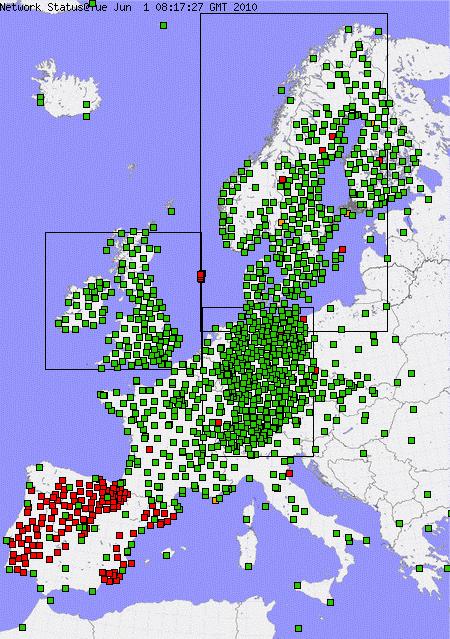DATA COVERAGE, Europe Colour according to latency.