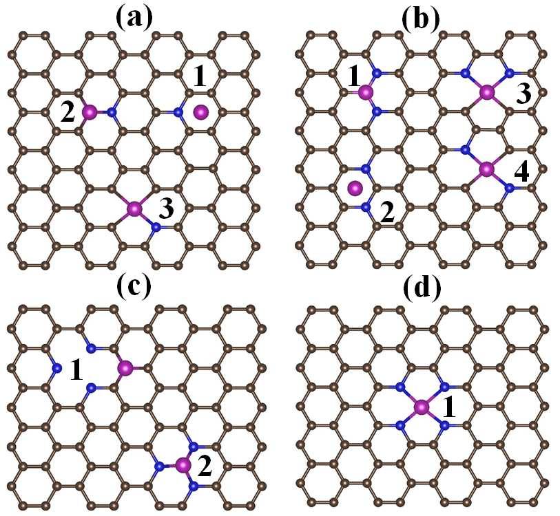 Figure S3 The potential configurations of Co-N codoped graphene, including (a) three Co-N 1 complexes (Co-N 1 -G), (b) four Co-N 2 complexes (Co-N 2