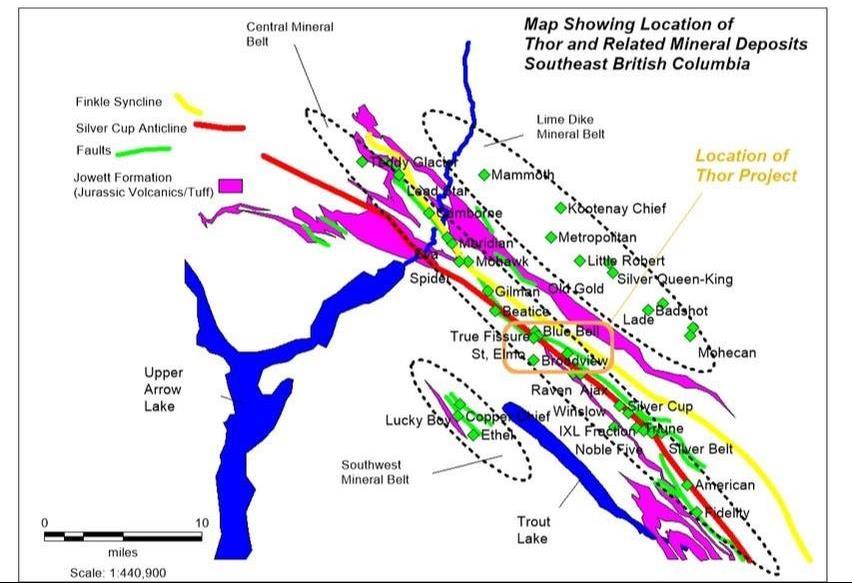 Regional Geology & Silver Cup Mining District Thor occurs within a 40 mile long belt of precious metal deposits that occur in three belts The Central Mineral Belt is by far the most significant, and