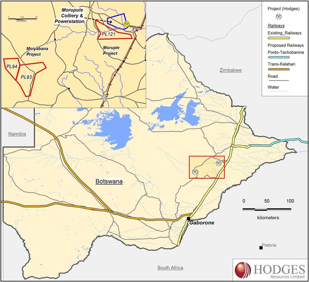 Figure 1 Location of Hodges Coal Projects in Botswana.