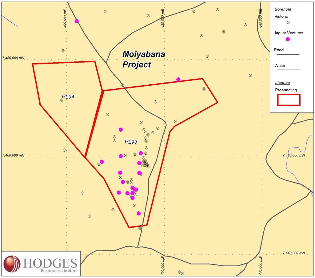 Figure 2 Moiyabana project with location of historical holes.