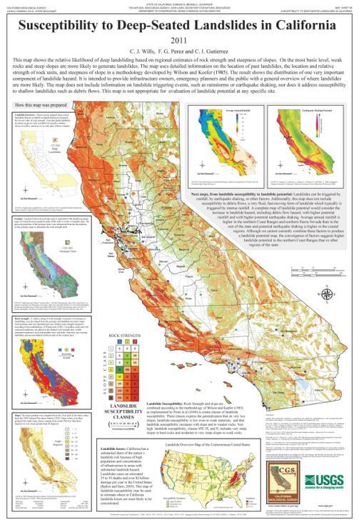 California Susceptibility Map and Loss Simulation - CDMG State Landslide Deep-seated Landslide inventory map as a basis Use rock strengths based on rock type and combine with slope steepness Generate