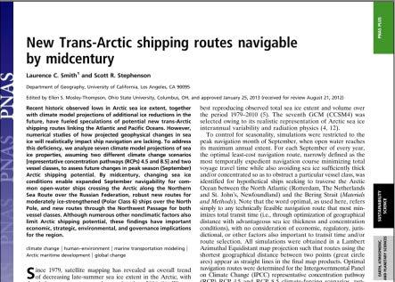 fastest available trans-arctic routes for PC6 ships; blue lines indicate fastest
