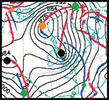 The forecasting challenge of waving cold fronts 298 developing wave are just apparent on the cold front nearest to the southernmost arrow, where the isobars are opening out such a feature is referred