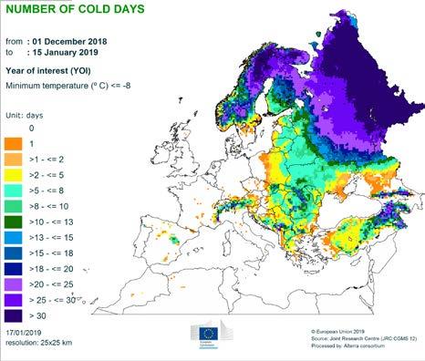 In all these regions - except for eastern Europe and Turkey - daily minimum temperatures remained above -8 C throughout the review period.