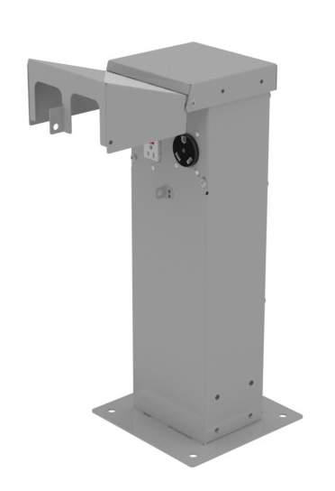 PAD MOUNT RV POWER PEDESTAL WITH WHILE-IN-USE COVER EVPF-M The EVPF-M pad mount RV pedestal comes complete with feed-thru lugs, While-In-Use cover and receptacles protected by branch rated breakers.