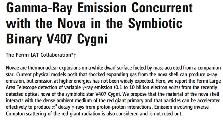 First Nova detected in (VHE) gamma-rays Fermi/LAT - E>100 MeV