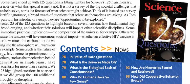Science Magazine 125 top questions
