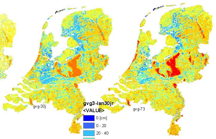 Groundwater tables in the Netherlands Result: a spatially and