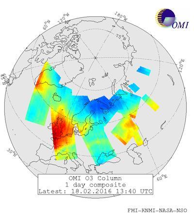 Ozone 226 DU measured by an ozonesonde on February 18, 2016 The sonde