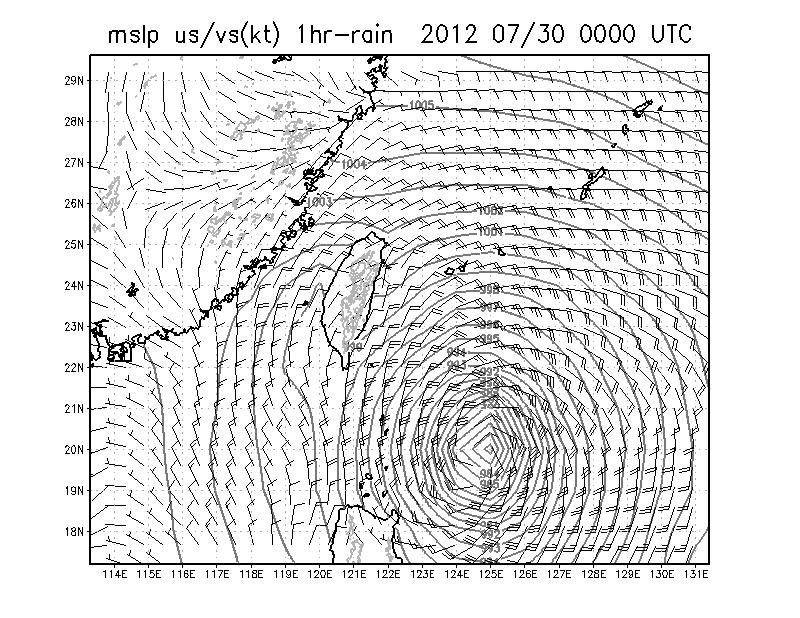 Forecast for Typhoon Saola, starting at 00 UTC 30 Jul 2012