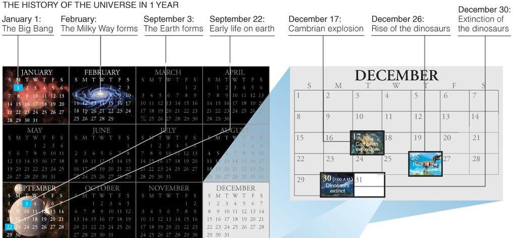 The Cosmic Calendar: a scale on which we