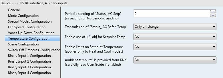 1 Peridic sending f Status_ AC Setp This parameter lets change the interval f time (in secnds, frm 0 t 255) at the end f which the AC setpint temperature is sent t the KNX bus.